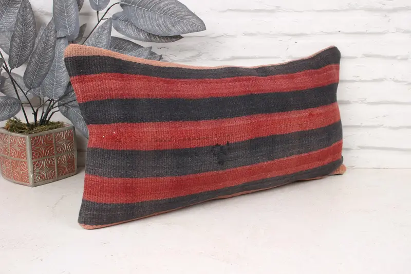 Boho Pillow, Pillow, Seat Pillow Case, 12x24 Brown Pillow Cover, Kilim Pillow, Ethnical Kilim Rug Pillow, Turkish Rugs Pillow Case - 3