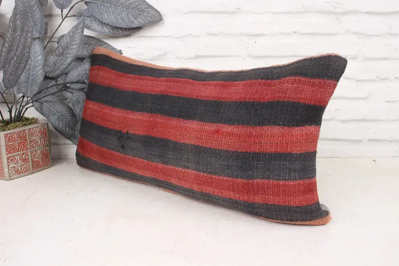 Boho Pillow, Pillow, Seat Pillow Case, 12x24 Brown Pillow Cover, Kilim Pillow, Ethnical Kilim Rug Pillow, Turkish Rugs Pillow Case - 4