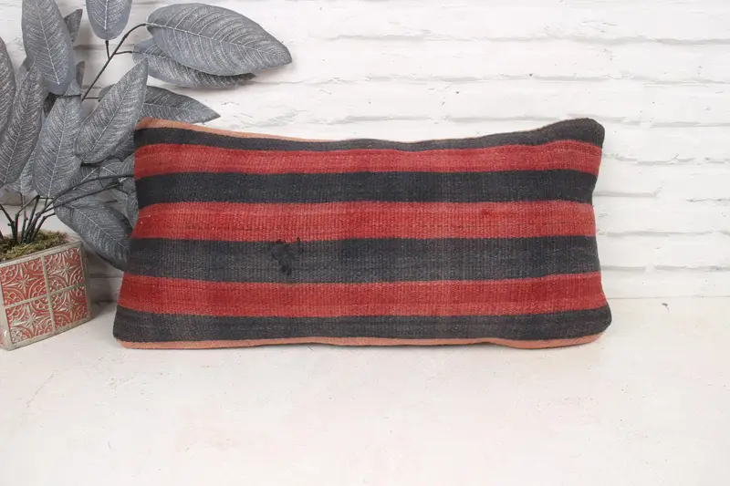 Boho Pillow, Pillow, Seat Pillow Case, 12x24 Brown Pillow Cover, Kilim Pillow, Ethnical Kilim Rug Pillow, Turkish Rugs Pillow Case - 1