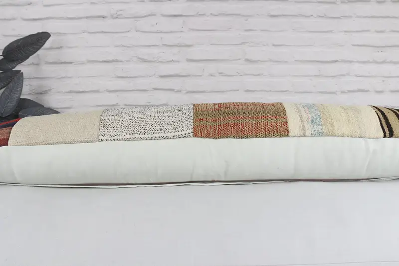 Yastık Kılıfı, 12x48 Beyaz Yastık Kapağı, Hediye Yastığı, Otantik Yastık Kılıfı, Vintage Kilim Yastığı, Kanepe için Yastık, Aztek Yastık Kılıfı - 6