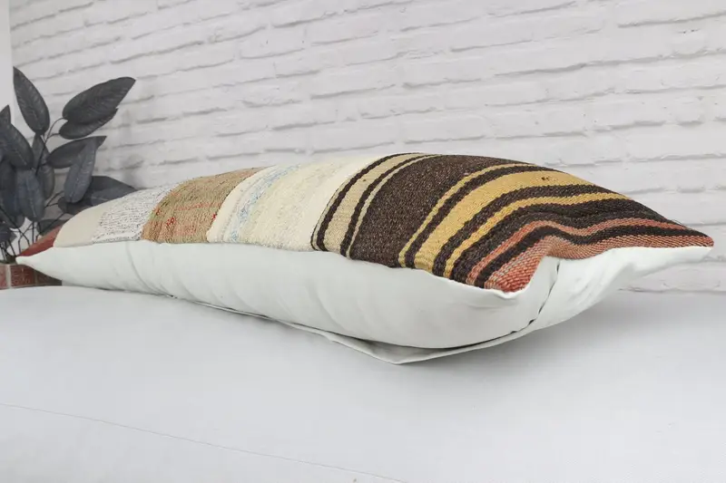Yastık Kılıfı, 12x48 Beyaz Yastık Kapağı, Hediye Yastığı, Otantik Yastık Kılıfı, Vintage Kilim Yastığı, Kanepe için Yastık, Aztek Yastık Kılıfı - 7
