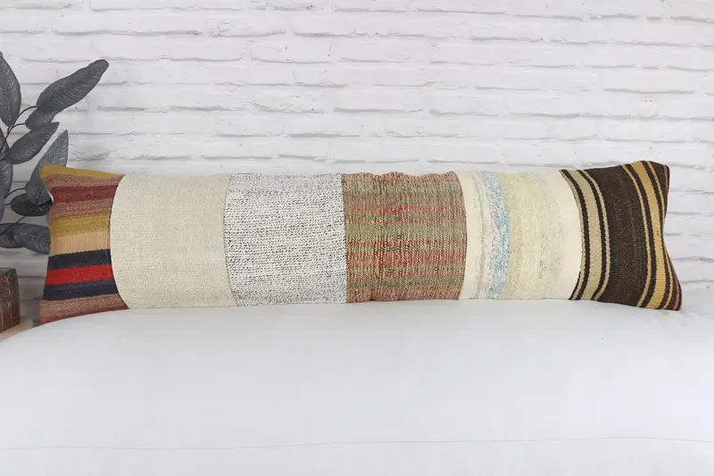 Yastık Kılıfı, 12x48 Beyaz Yastık Kapağı, Hediye Yastığı, Otantik Yastık Kılıfı, Vintage Kilim Yastığı, Kanepe için Yastık, Aztek Yastık Kılıfı - 2