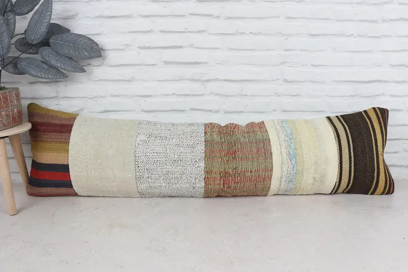 Yastık Kılıfı, 12x48 Beyaz Yastık Kapağı, Hediye Yastığı, Otantik Yastık Kılıfı, Vintage Kilim Yastığı, Kanepe için Yastık, Aztek Yastık Kılıfı - 1