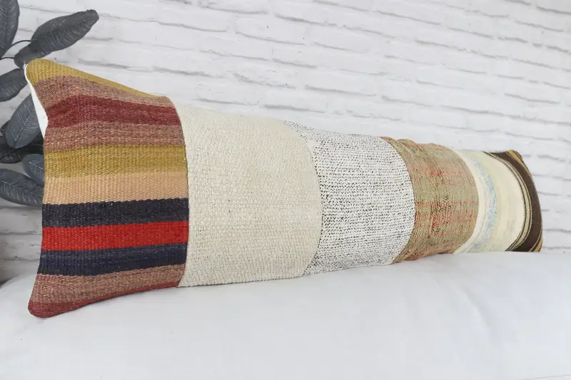 Yastık Kılıfı, 12x48 Beyaz Yastık Kapağı, Hediye Yastığı, Otantik Yastık Kılıfı, Vintage Kilim Yastığı, Kanepe için Yastık, Aztek Yastık Kılıfı - 3