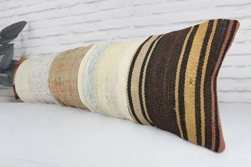 Yastık Kılıfı, 12x48 Beyaz Yastık Kapağı, Hediye Yastığı, Otantik Yastık Kılıfı, Vintage Kilim Yastığı, Kanepe için Yastık, Aztek Yastık Kılıfı - 4