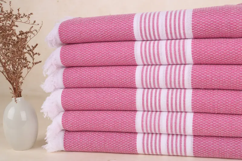 Toalla turca orgánica a rayas rosas personalizadas, 40 x 71 pulgadas