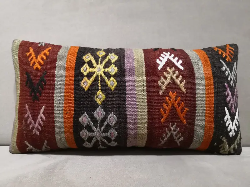 El Yapımı Çizgili Kırlent, Dikdörtgen Siyah ve Turuncu Kırlent