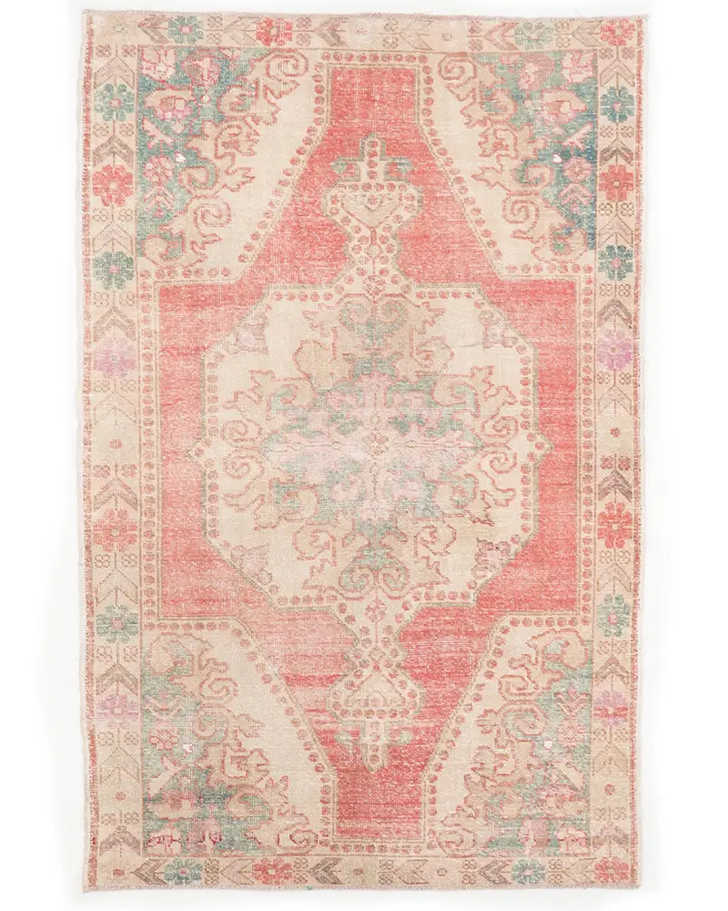 Alfombra persa roja, 4,7x7,1 ft Elegante acento beige