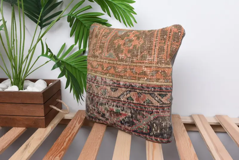 14x14 Brown Pillow Cover, Sustainable Cushion Case, Bolster Throw Cushion Cover, Boho Pillow Sham Cover, Pillow Sham, Home Decor Pillow, Gift Pillow - 5