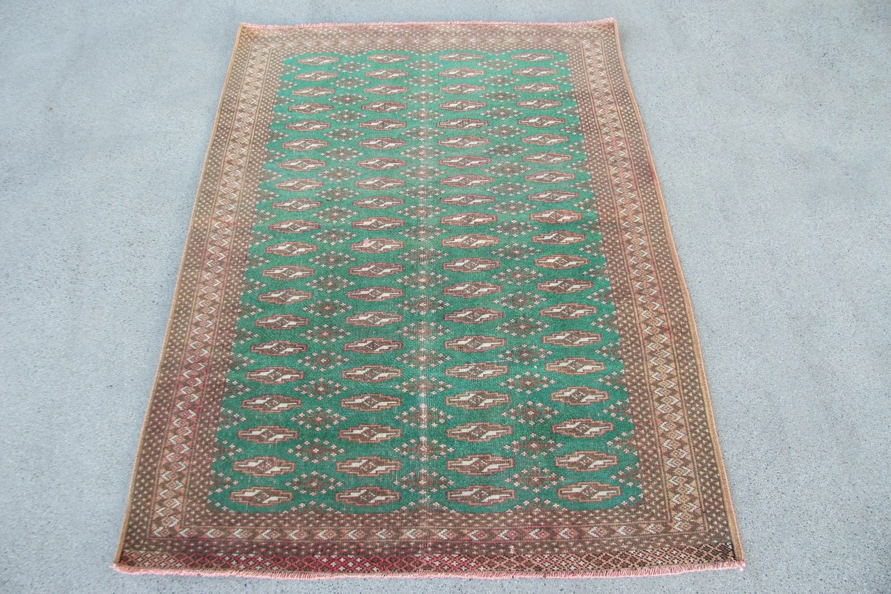 3,2x4,5 ft Vintage Teppich, türkischer kleiner Teppich, grün brauner Blumenteppich - 1