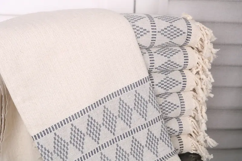 Kilim Design Navy Linen Towel, Custom Beach Towel, 36x71 Inches