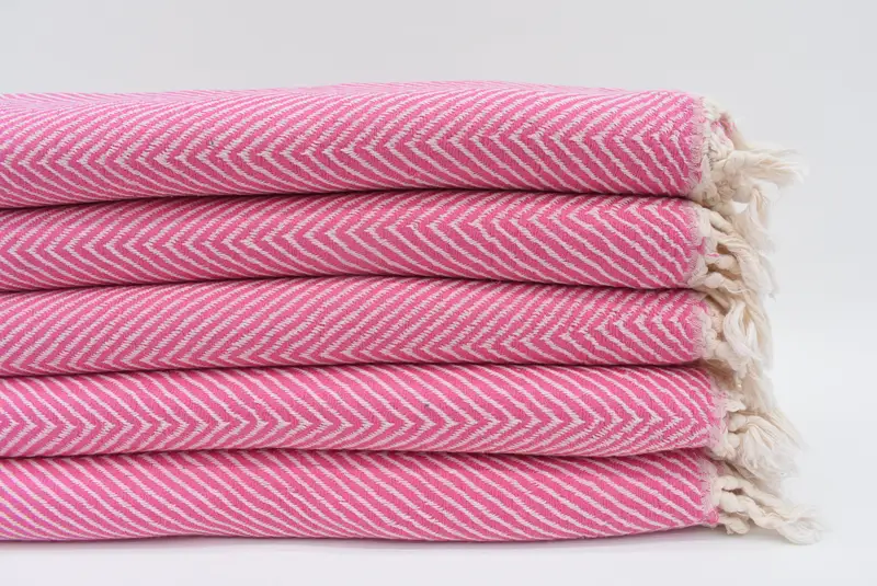 Personalized Pink Herringbone Beach Towel, Organic Cotton, 63x40 Inches