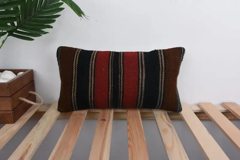 Pillow Cover, Turkish Bench Cushion Case, Boho Pillow, Anatolian Pillow Case, Turkish Kilim Pillow, Gift Pillow, 8x16 Orange Pillow Case - 1