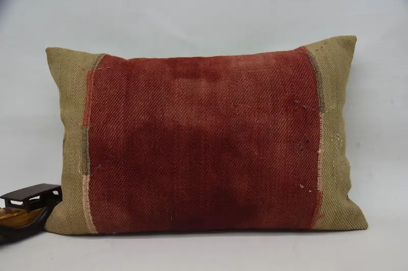 Rot & Beige gestreiftes Kissen, handgefertigtes besticktes Kissen