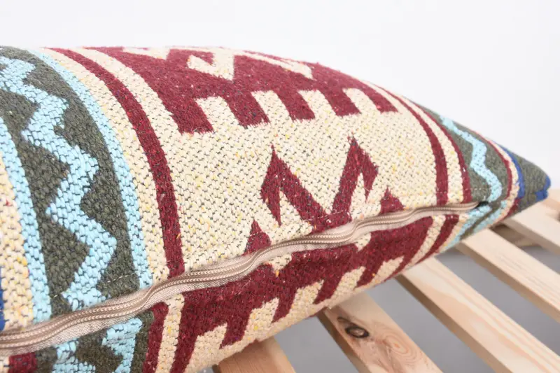 Turkish Pillow, Bohemian Cushion Pillow Sham, Handmade Kilim Cushion, Cushion Cover, 12x36 Beige Pillow, Ethnical Kilim Rug Pillow - 7