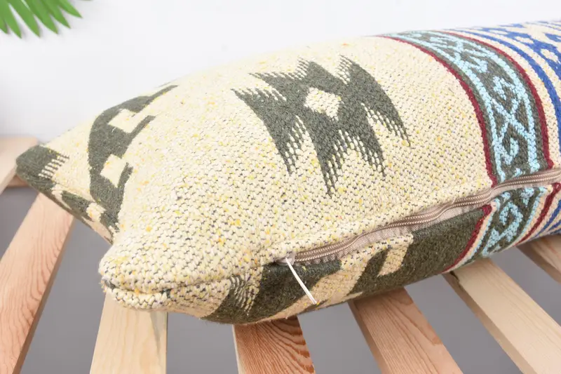 Turkish Pillow, Bohemian Cushion Pillow Sham, Handmade Kilim Cushion, Cushion Cover, 12x36 Beige Pillow, Ethnical Kilim Rug Pillow - 6