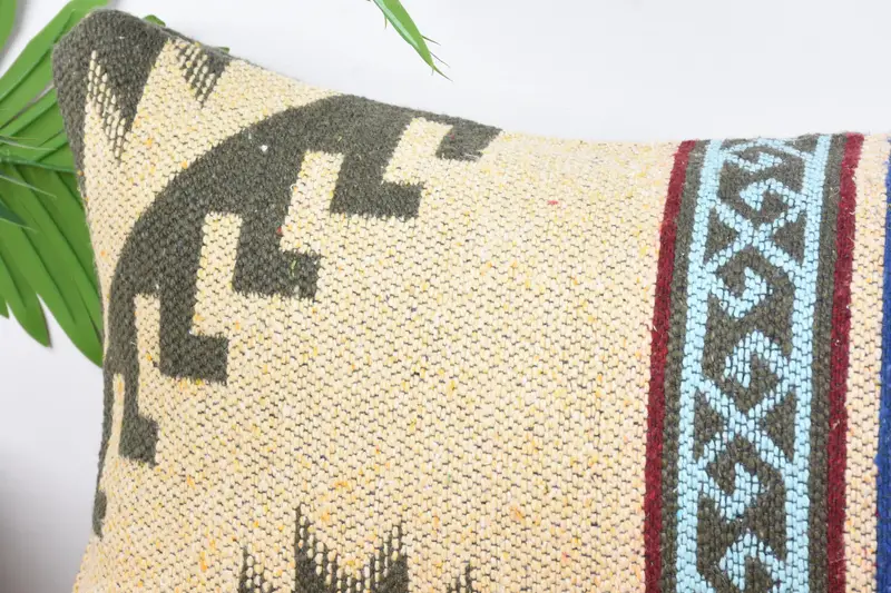 Turkish Pillow, Bohemian Cushion Pillow Sham, Handmade Kilim Cushion, Cushion Cover, 12x36 Beige Pillow, Ethnical Kilim Rug Pillow - 2
