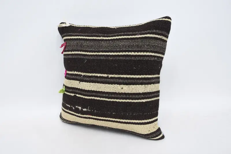 Patio Pillow Case, Pillow Sham, Sofa Bolster Pillow, Kilim Pillow Cover, Kilim Pillow, Handmade Cushion Case, Pillow for Couch, 14x14 Brown Pillow - 4