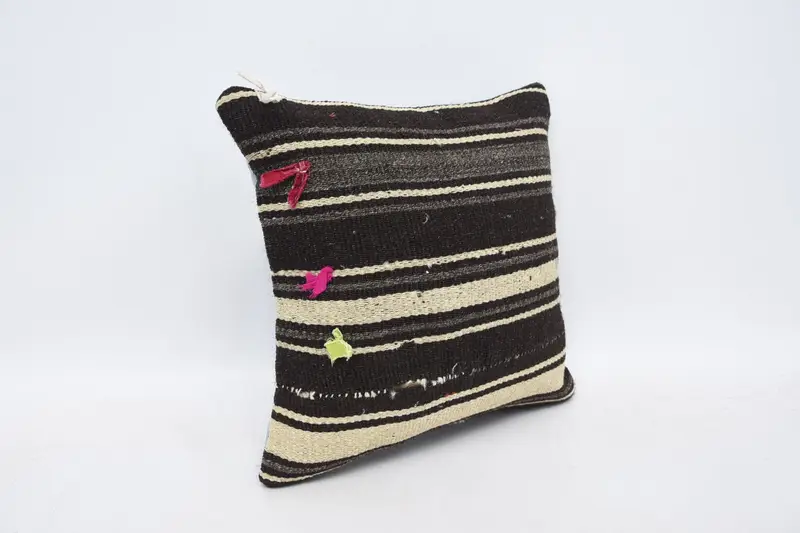 Patio Pillow Case, Pillow Sham, Sofa Bolster Pillow, Kilim Pillow Cover, Kilim Pillow, Handmade Cushion Case, Pillow for Couch, 14x14 Brown Pillow - 3