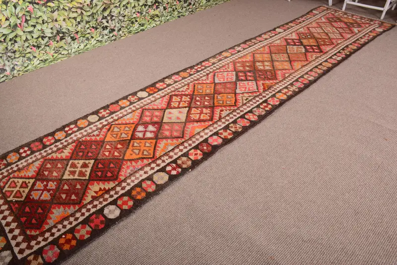 3x14,1 ft Teppich, türkischer Herki Teppich, Vintage roter Wollteppich - 1