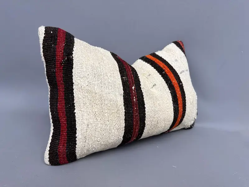 Throw Kilim Pillow, 12x20 White Pillow Case, Cushion, Kilim Rug Cushion Cover, Vintage Kilim Pillow, Turkish Bench Cushion, Interior Designer Pillow - 2