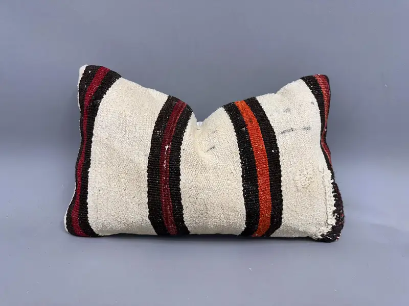 Throw Kilim Pillow, 12x20 White Pillow Case, Cushion, Kilim Rug Cushion Cover, Vintage Kilim Pillow, Turkish Bench Cushion, Interior Designer Pillow - 1
