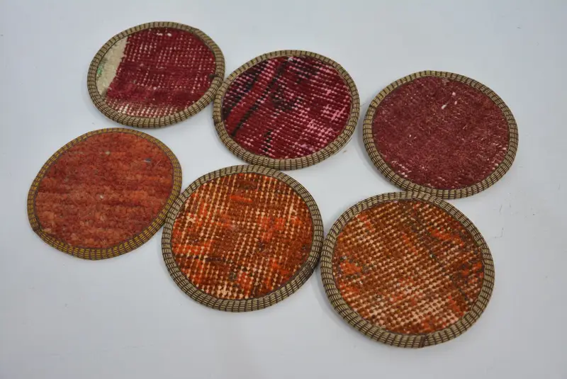 Juego de posavasos redondos bohemios, posavasos étnicos naranjas y rojos