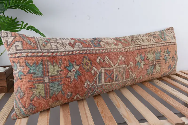 Gift Pillow, Ethnical Kilim Rug Pillow, Retro Cushion, Outdoor Cushion Case, Pillow Cover, Kilim Cushion Sham, 16x48 Red Pillow Case - 4