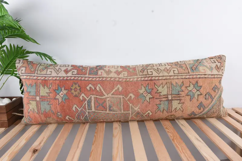 Gift Pillow, Ethnical Kilim Rug Pillow, Retro Cushion, Outdoor Cushion Case, Pillow Cover, Kilim Cushion Sham, 16x48 Red Pillow Case - 1