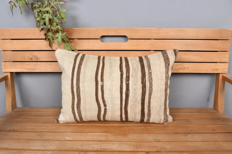 Vintage Pillow, Pillow Sham, Throw Kilim Pillow, 16x24 Beige Pillow Case, Kilim Pillow, Customized Pillow, Crochet Pattern Cushion Cover - 6