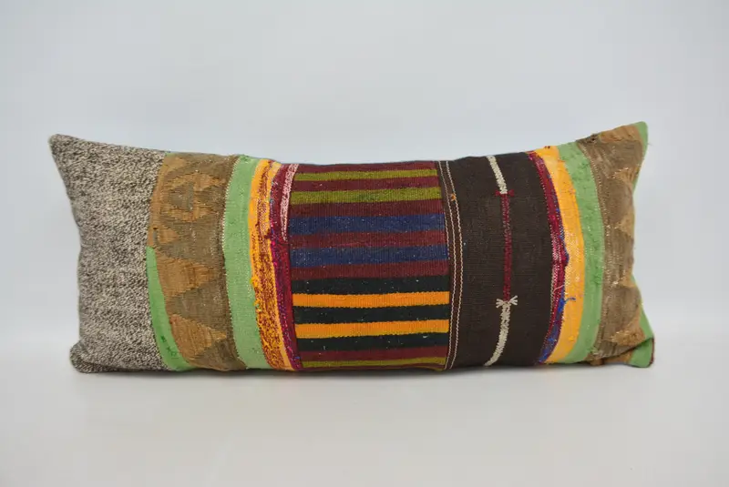 Rot-gelbes Paisley-Kissen, Kissenbezug aus Hanf und Wolle