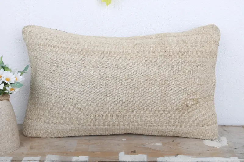 12x20 Beige Pillow Case, Gift Pillow, Turkish Bench Pillow Sham, Retro Pillow, Turkish Pillow, Pillow Sham, Handmade Kilim Cushion - 3