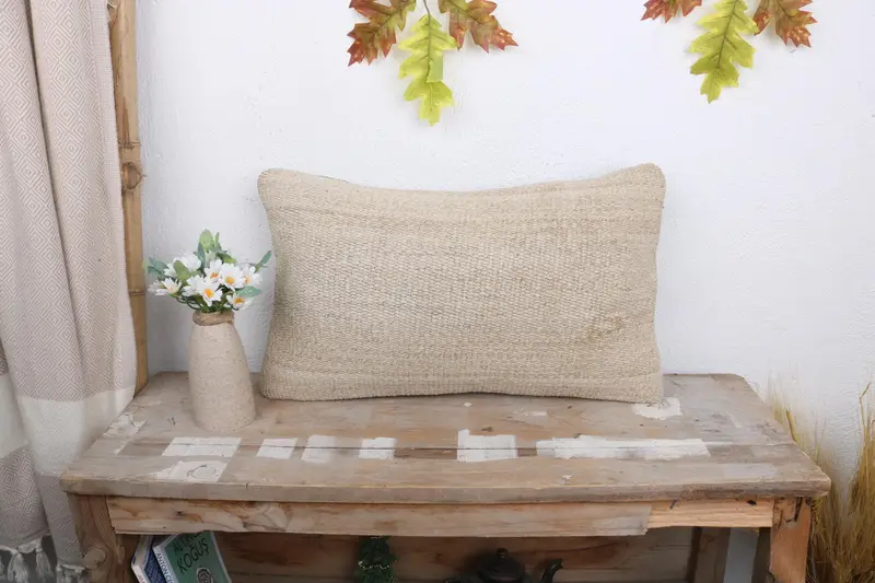 12x20 Beige Pillow Case, Gift Pillow, Turkish Bench Pillow Sham, Retro Pillow, Turkish Pillow, Pillow Sham, Handmade Kilim Cushion - 1