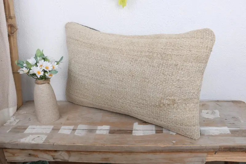 12x20 Beige Pillow Case, Gift Pillow, Turkish Bench Pillow Sham, Retro Pillow, Turkish Pillow, Pillow Sham, Handmade Kilim Cushion - 5
