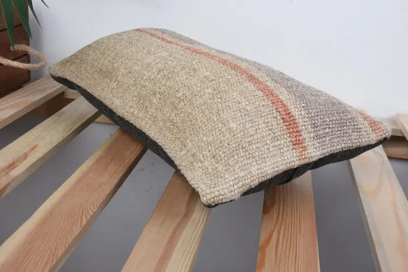 Cushion, Throw Kilim Pillow, Nautical Throw Cushion Case, 8x16 Beige Cushion Cover, Turkish Kilim Pillow, Boho Pillow - 6