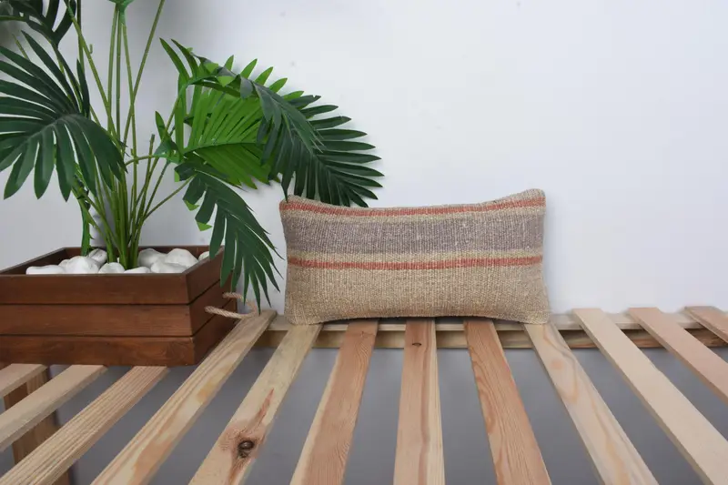 Cushion, Throw Kilim Pillow, Nautical Throw Cushion Case, 8x16 Beige Cushion Cover, Turkish Kilim Pillow, Boho Pillow - 1
