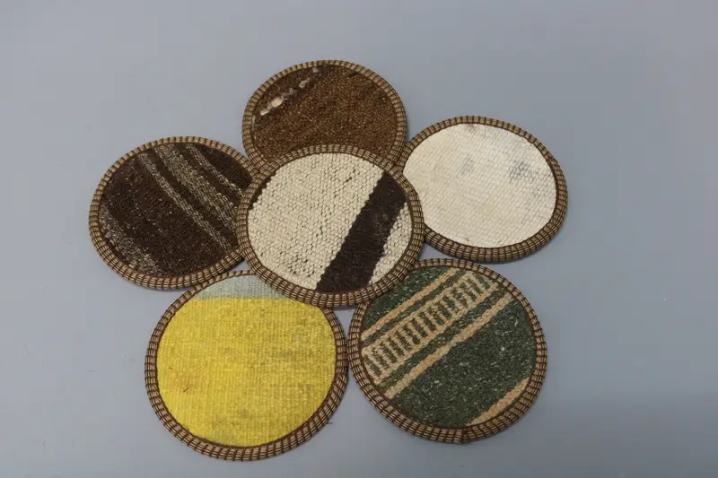 Brown Kilim Coaster, Unique Boho Home Decor Coaster