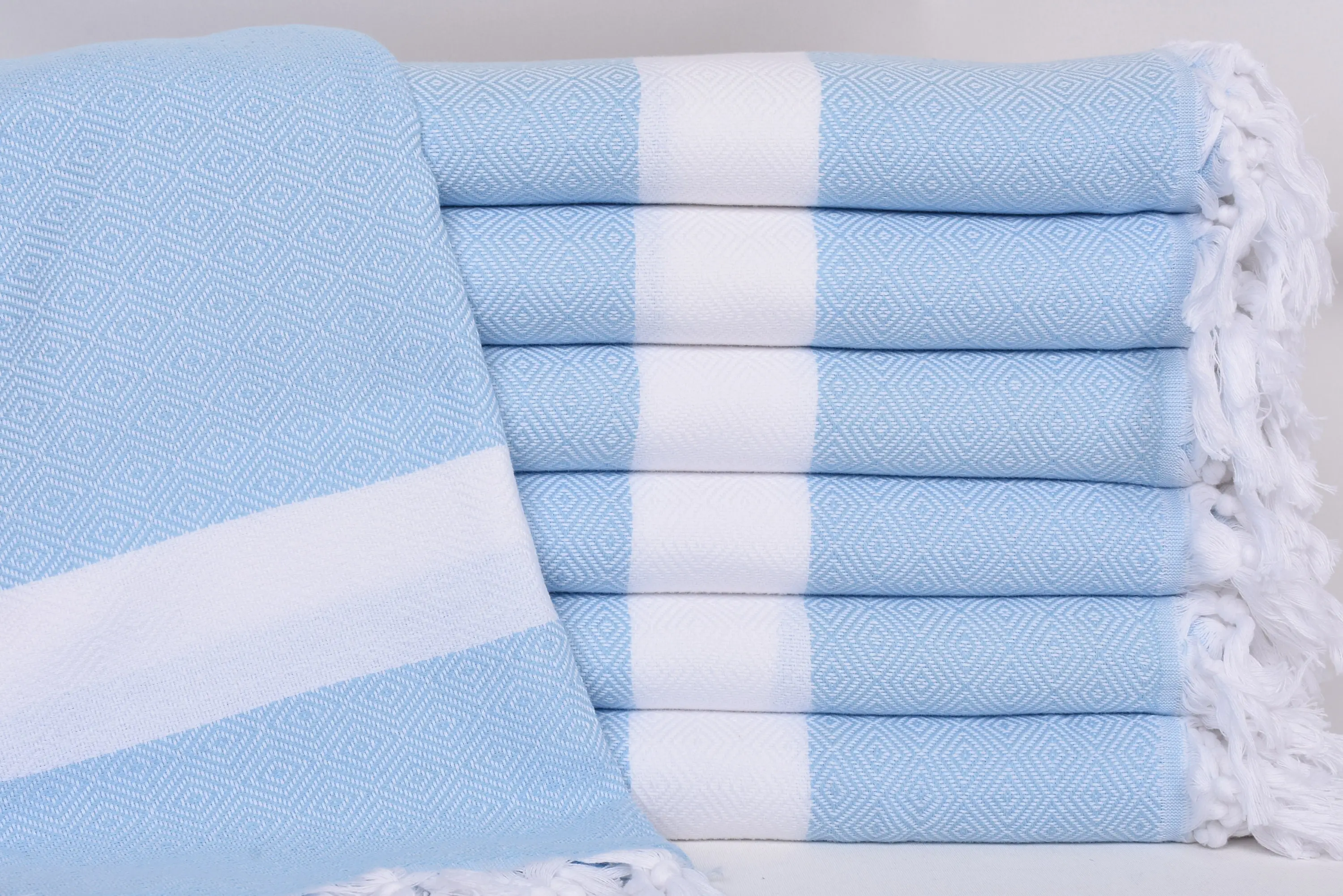Personalized Peshtemal Towel, Organic Cotton, Baby Blue, 70x40 Inches - 1