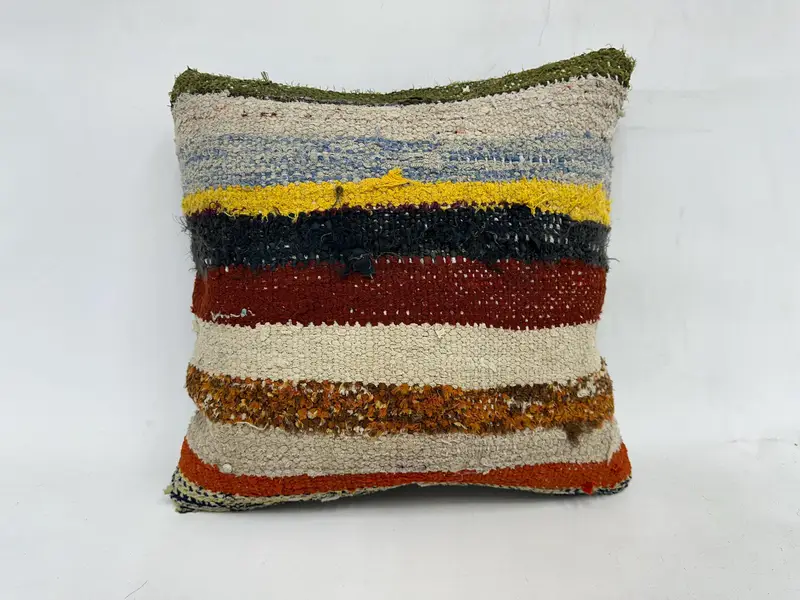 Customized Cushion, Pillow, Handmade Kilim Cushion, Vintage Kilim Pillow, Pillow for Couch, Boho Throw Pillow Sham, 20x20 Beige Pillow Cover - 1