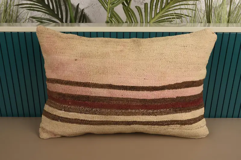 Throw Beige Holiday Decor Pillow, Antique Striped 16x24 inch Pillow Case - 1