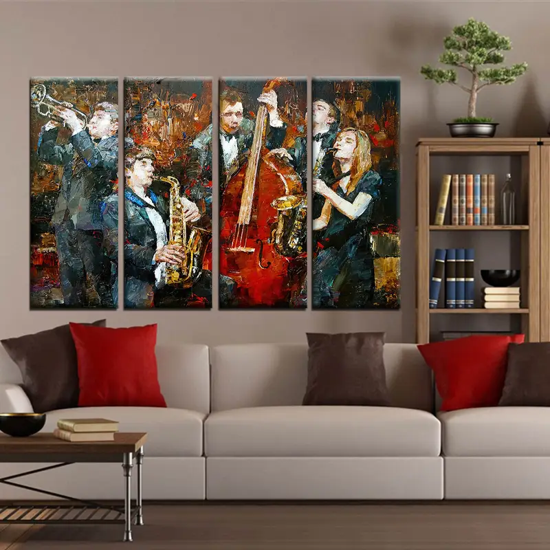 Orkestra tuval sanatı, soyut duvar sanatı, yağlı boya, müzik duvar sanatı, caz yağlı boya, caz poster, caz kulübü dekor, ekstra büyük duvar sanatı - 2