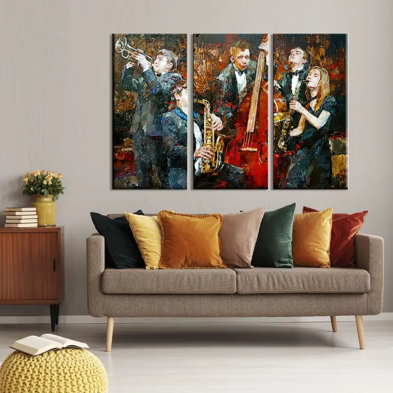 Orkestra tuval sanatı, soyut duvar sanatı, yağlı boya, müzik duvar sanatı, caz yağlı boya, caz poster, caz kulübü dekor, ekstra büyük duvar sanatı - 1