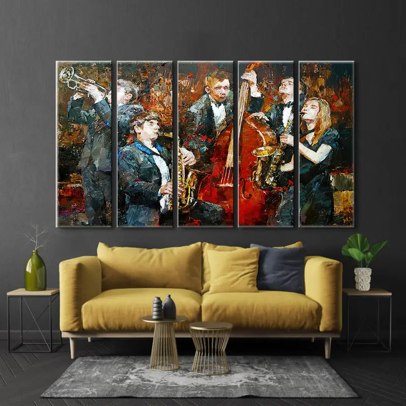 Orkestra tuval sanatı, soyut duvar sanatı, yağlı boya, müzik duvar sanatı, caz yağlı boya, caz poster, caz kulübü dekor, ekstra büyük duvar sanatı - 8