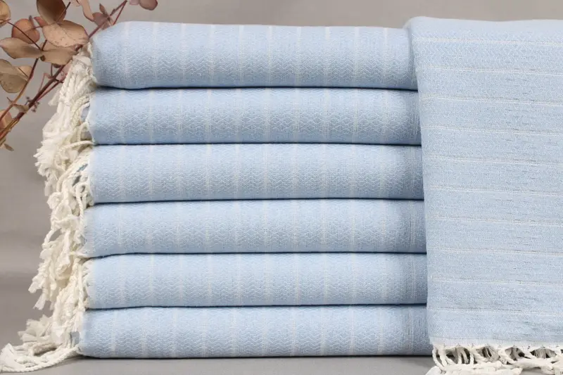 Organic Cotton Towel Light Blue Striped, 40x71 Inches