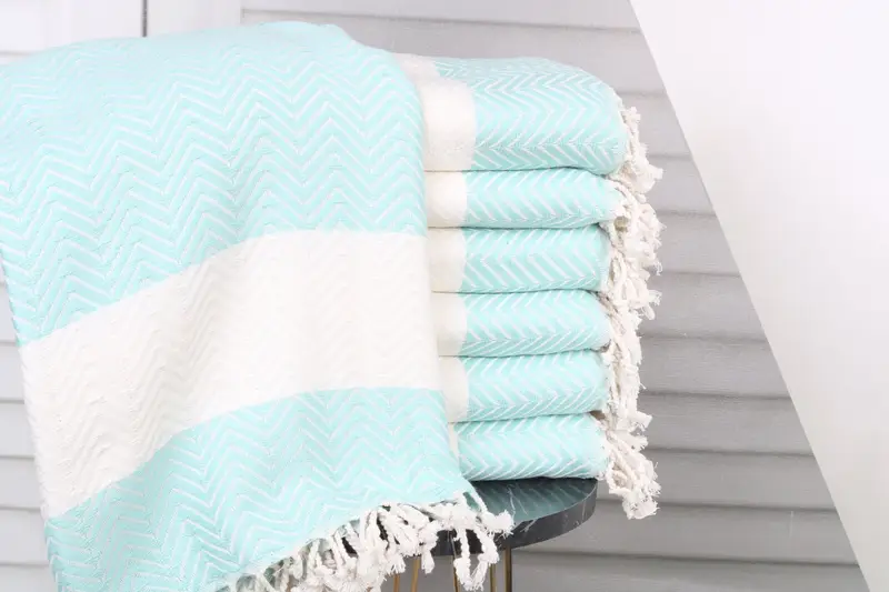 Wholesale Towel Mint-White Chevron Bath Towel, Organic Turkish Cotton, 40x71 Inches
