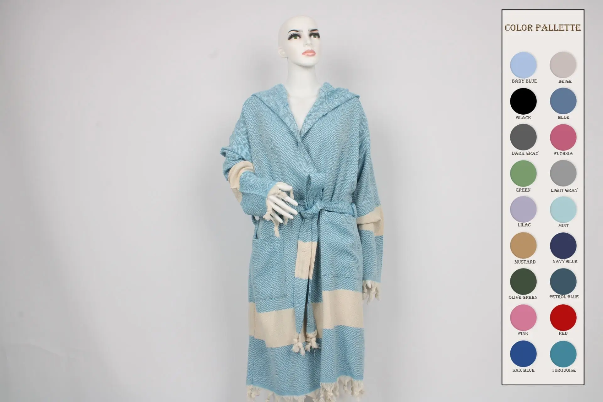 Turkish Towel Robe, Hooded Bathrobe with Pockets, Organic Cotton, Unisex, 50+ Discount - 1
