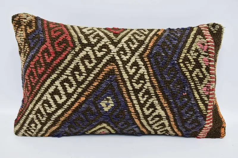 Geometric Turkish Cushion Cover, Moroccan Navy Blue Birthday Gift 12x20 inch Pillow Cover - 1