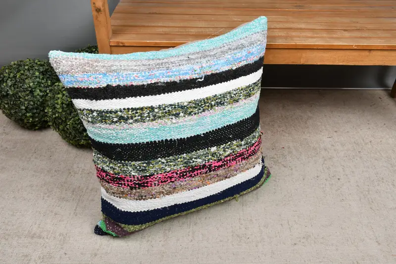 Nautical Throw Cushion Case, Cushion Case, Kilim Cushion Sham, 24x24 Green Pillow Sham, Kilim Pillow, Luxury Pillow, Handmade Kilim Cushion - 7