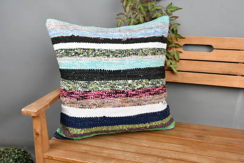 Nautical Throw Cushion Case, Cushion Case, Kilim Cushion Sham, 24x24 Green Pillow Sham, Kilim Pillow, Luxury Pillow, Handmade Kilim Cushion - 1