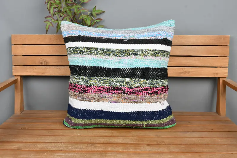 Nautical Throw Cushion Case, Cushion Case, Kilim Cushion Sham, 24x24 Green Pillow Sham, Kilim Pillow, Luxury Pillow, Handmade Kilim Cushion - 6